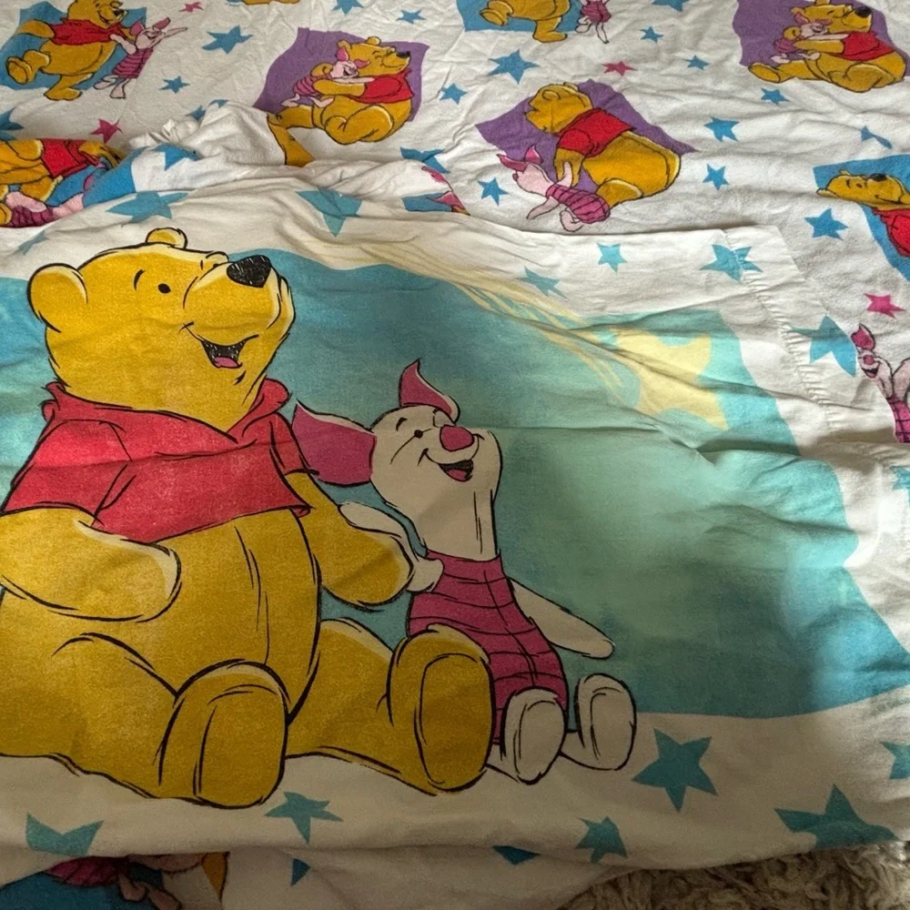 3 Piece VTG Winnie the Pooh Fleece Top Sheet, Fitted Sheet, Pillowcase 90” 60”